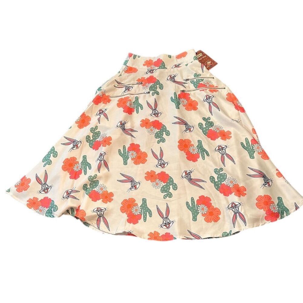 Unique Vintage Looney Tunes Bugs Bunny Cactus Midi Skirt XS Multicolor